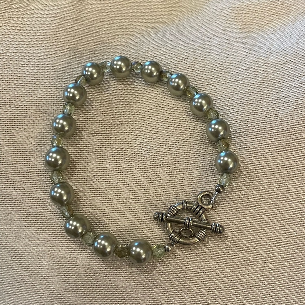 Faux Pearl and Crystal Bracelet - handmade, new